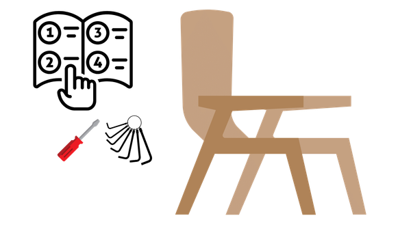 Instructions, tools and a wooden chair